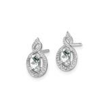 Sterling Silver Oval Stud Earrings with White Topaz and Diamond in Infinity Loop Design