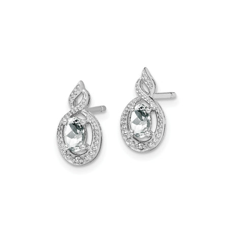 Sterling Silver Oval Stud Earrings with White Topaz and Diamond in Infinity Loop Design