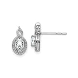 Sterling Silver Oval Stud Earrings with White Topaz and Diamond in Infinity Loop Design
