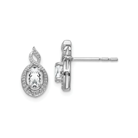 Sterling Silver Oval Stud Earrings with White Topaz and Diamond in Infinity Loop Design