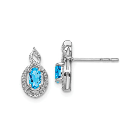 Sterling Silver Stud Earrings with Swiss Blue Topaz and Diamond Accent in Infinity Design