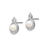 Sterling Silver Pearl Stud Earrings with Infinity Design and Cubic Zirconia Accents