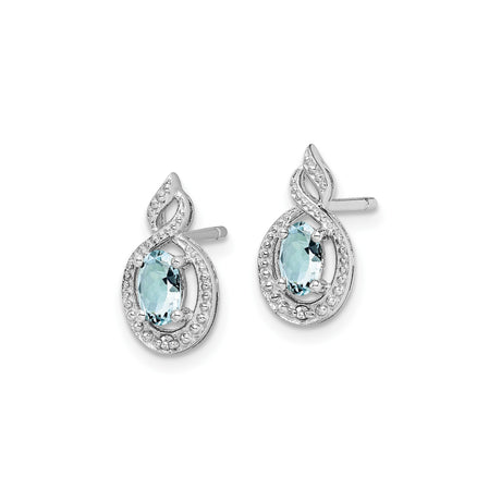 Sterling Silver Infinity Loop Stud Earrings with Aquamarine and Diamond Accents