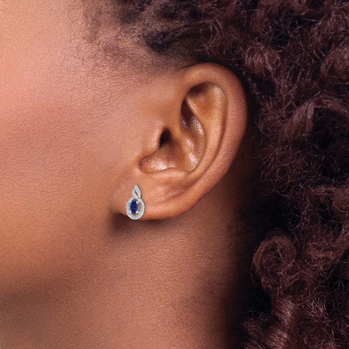 Sterling Silver Stud Earrings with Created Sapphire, Diamond Accents, Infinity Loop Design