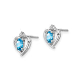 Sterling Silver Heart Stud Earrings with Swiss Blue Topaz and Diamond Accents
