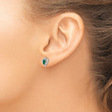 Sterling Silver Heart Stud Earrings with Emerald and Diamond Accents for Women