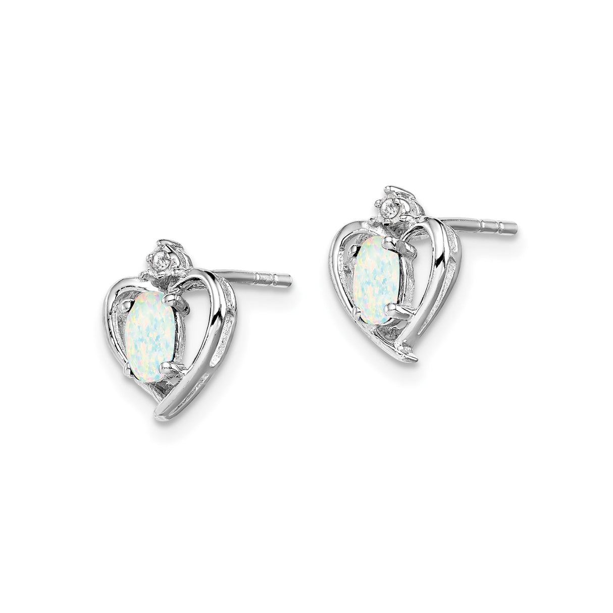 Sterling Silver Heart Stud Earrings with Oval Opal and Diamond Accents for Women