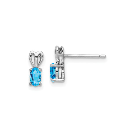 Sterling Silver Heart Stud Earrings with Swiss Blue Topaz Oval Gemstones
