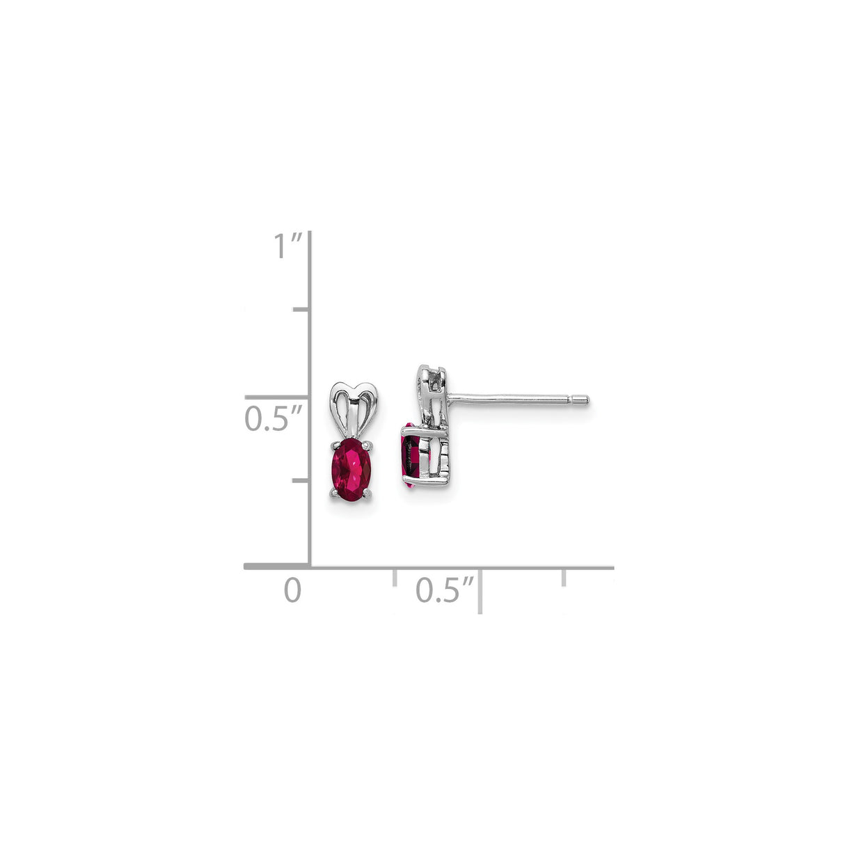 Sterling Silver Heart Shaped Stud Earrings with Created Ruby Oval Gemstones for Women
