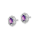 Sterling Silver Stud Earrings with Oval Amethyst and Diamond Accents, Floral Vintage Style