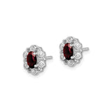 Sterling Silver Stud Earrings with Garnet and Diamond, Vintage Floral Filigree Design