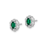 Sterling Silver Stud Earrings with Created Emerald, Diamond Accents, Vintage Floral Design