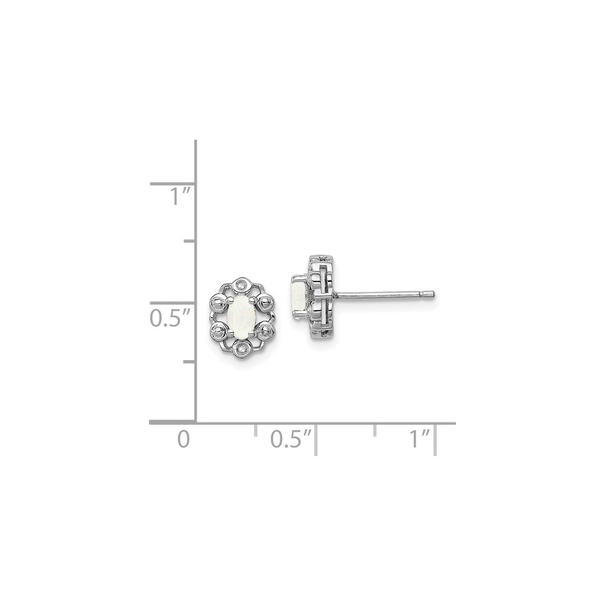 Sterling Silver Opal and Diamond Stud Earrings with Floral Design for Women
