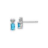 Sterling Silver Heart Stud Earrings with Swiss Blue Topaz and Diamond