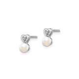 Sterling Silver Heart Earrings with White Pearl Drop and Diamond Accent