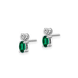 Sterling Silver Stud Earrings with Created Emerald and Heart Design, Romantic Fine Jewelry