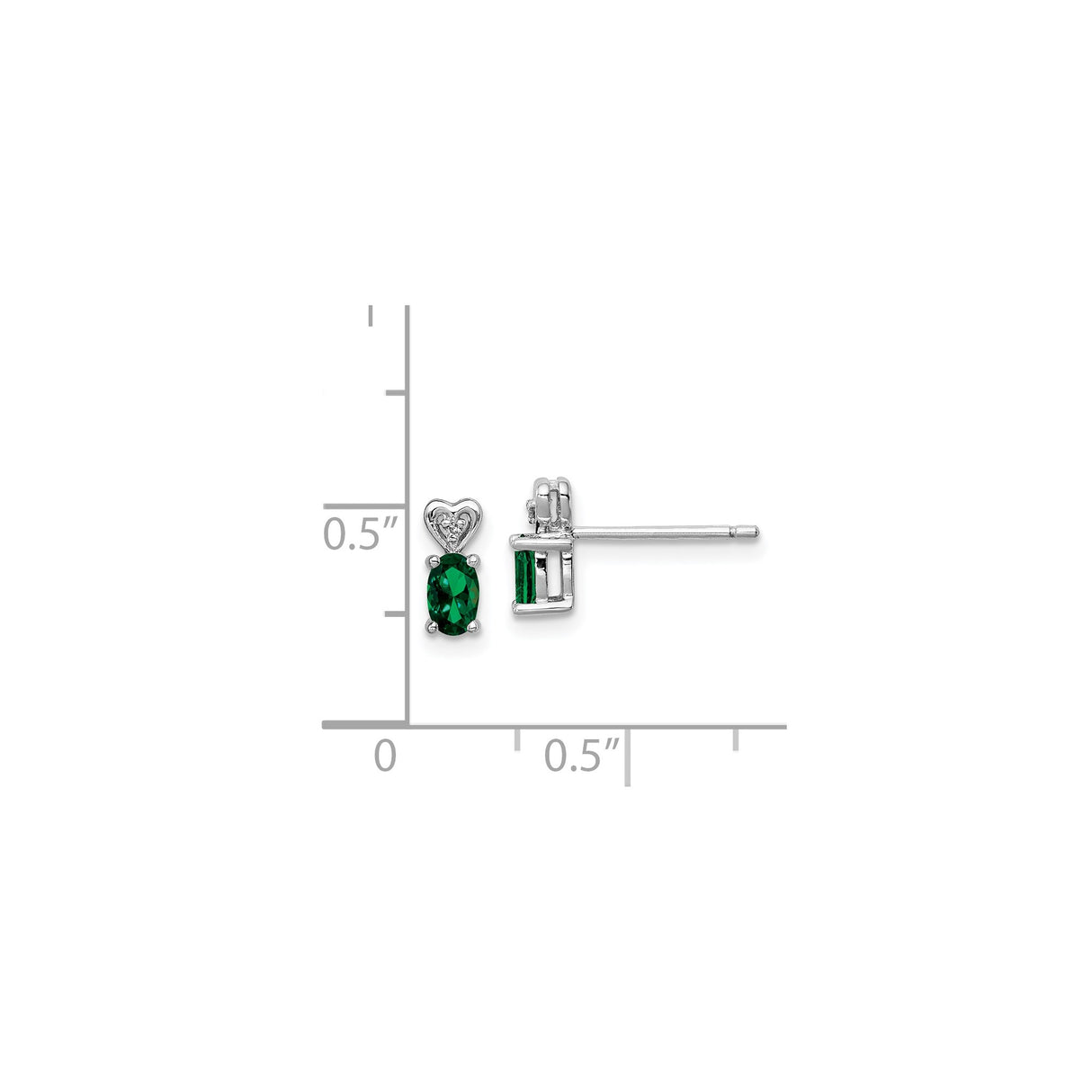 Sterling Silver Stud Earrings with Created Emerald and Heart Design, Romantic Fine Jewelry