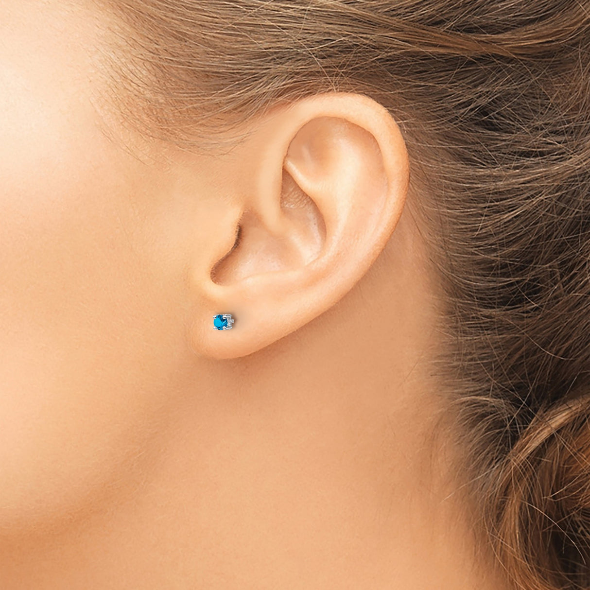 Sterling Silver Stud Earrings with Round Blue Topaz Gemstone, Classic Prong Set Minimalist Design, Dainty Silver Studs for Women, Elegant Blue Earrings for Daily Wear and Birthstone Jewelry