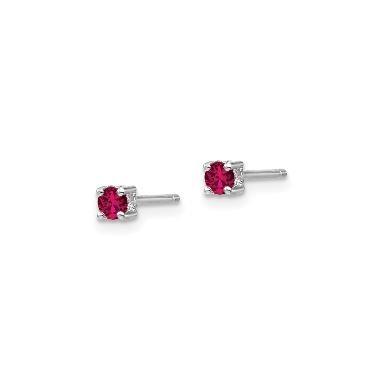 Sterling Silver Stud Earrings with Created Ruby in Four Prong Setting, Minimalist Jewelry for Women