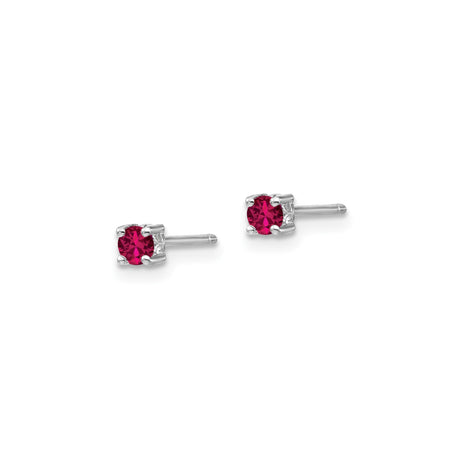 Sterling Silver Stud Earrings with Created Ruby in Four Prong Setting, Minimalist Jewelry for Women