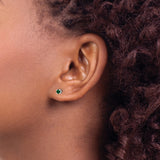 Sterling Silver Stud Earrings with Created Emerald, Round Cut, Four Prong Setting