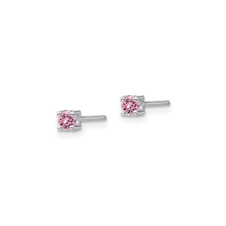 Sterling Silver Stud Earrings with Created Sapphire, Round Cut in Four Prong Setting, October Birthstone Style