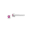 Sterling Silver Stud Earrings with Created Sapphire, Round Cut in Four Prong Setting, October Birthstone Style