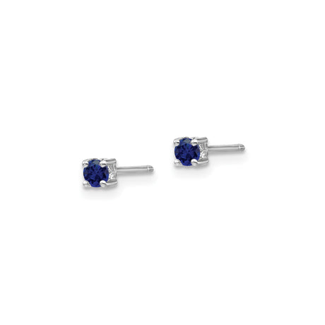Sterling Silver Stud Earrings Deep Blue Gemstone FourProng
