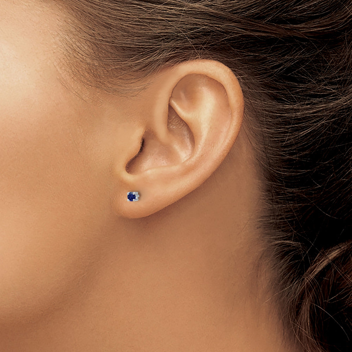 Sterling Silver Stud Earrings Deep Blue Gemstone FourProng