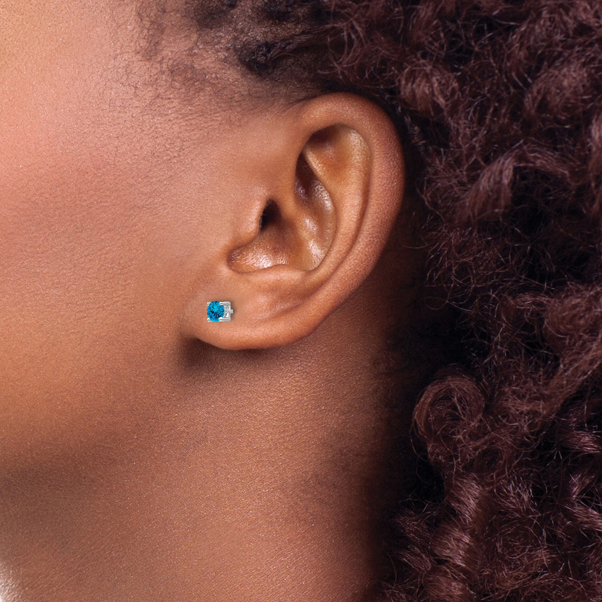 Sterling Silver Stud Earrings with Swiss Blue Topaz in Four Prong Setting