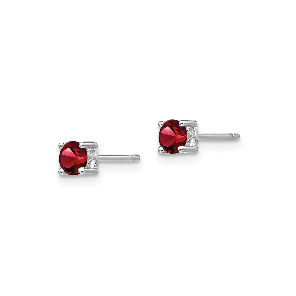 Sterling Silver Garnet Stud Earrings Round Cut Four Prong