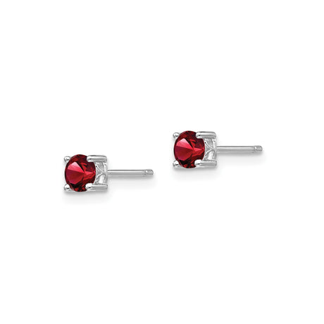 Sterling Silver Garnet Stud Earrings Round Cut Four Prong