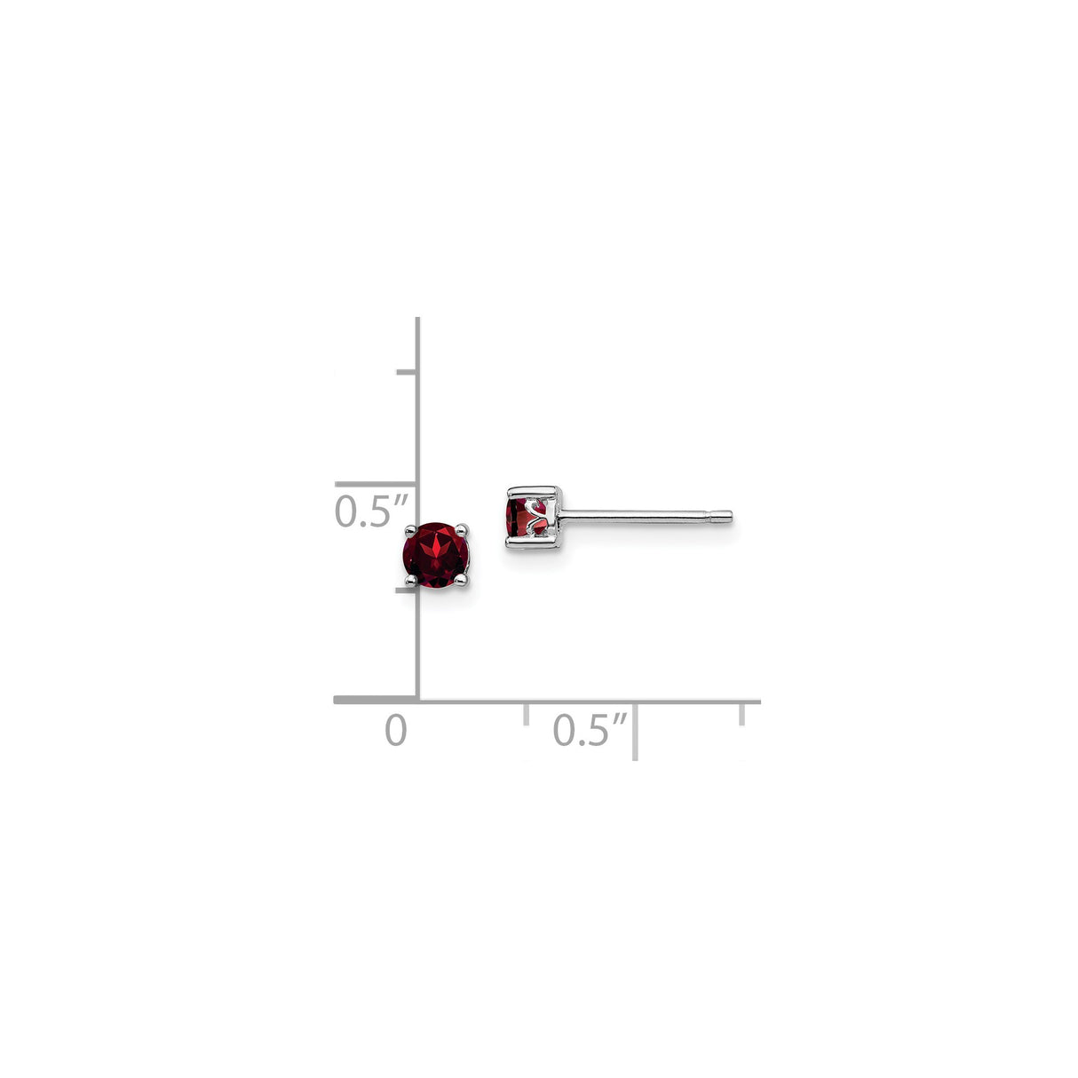 Sterling Silver Garnet Stud Earrings Round Cut Four Prong
