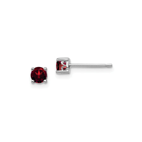 Sterling Silver Stud Earrings with Round Cut Deep Red Garnet in Four Prong Setting, Classic Minimalist Design for Women, Romantic Birthstone Jewelry for Daily Wear and Elegant Occasions