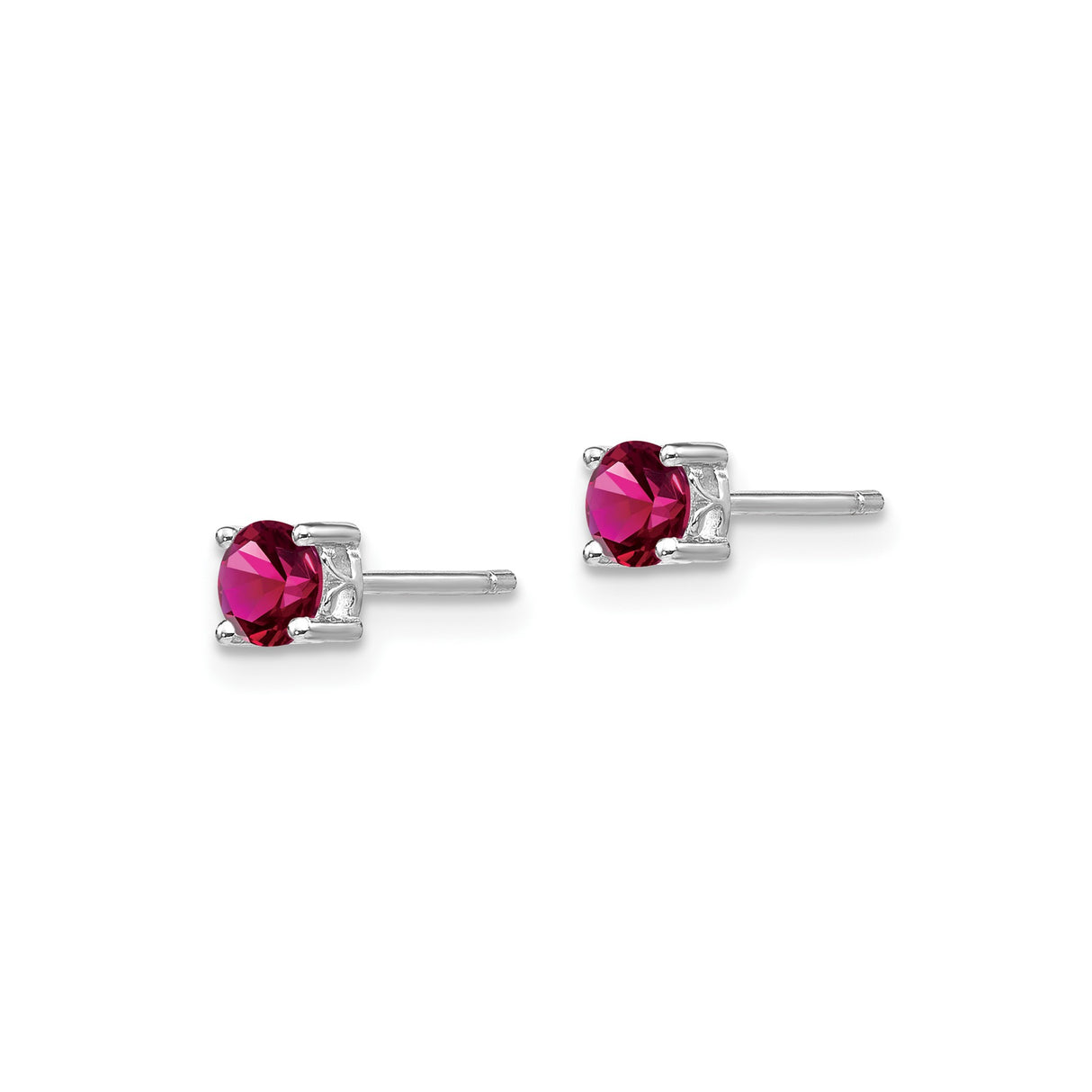 Sterling Silver Stud Earrings with Created Ruby, Round Cut, Classic Prong Setting