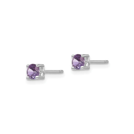 Sterling Silver Stud Earrings with Rhodolite Garnet, Round Cut, Minimalist Design, January Birthstone