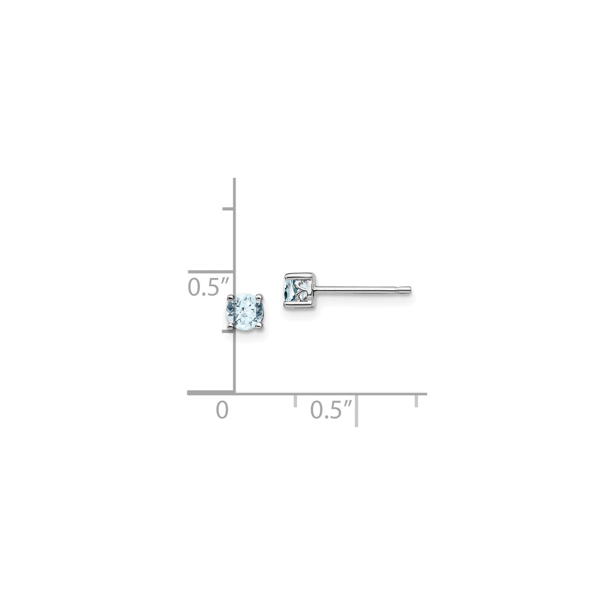 Sterling Silver Stud Earrings with Round Aquamarine in Four Prong Setting
