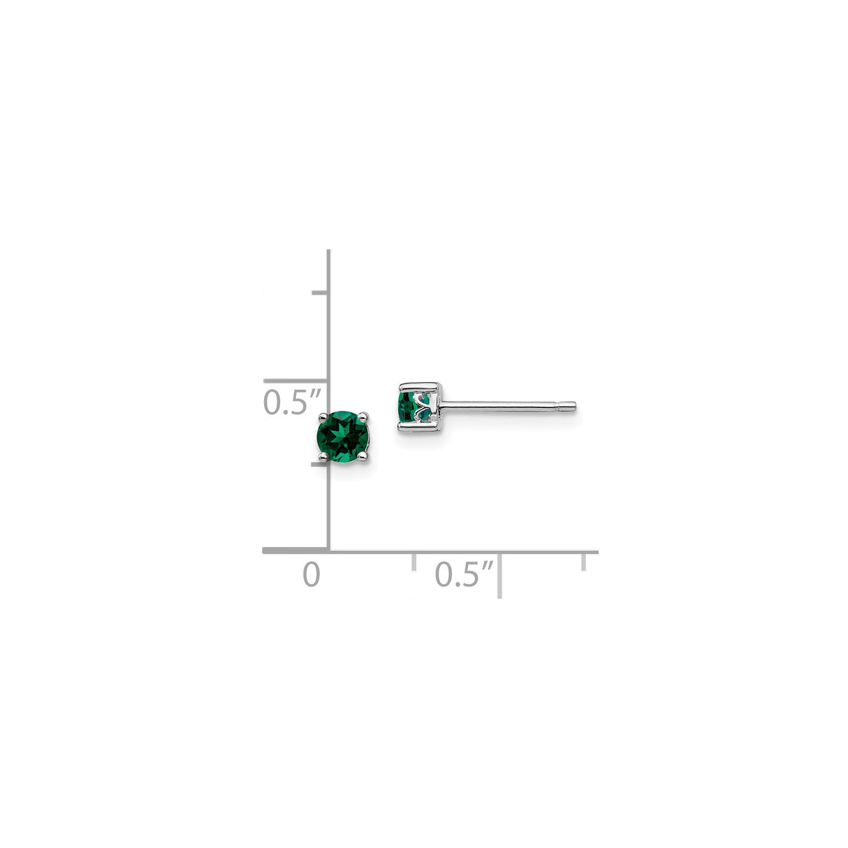 Sterling Silver Stud Earrings with Round Cut Created Emerald, Four Prong Setting, Minimalist Design