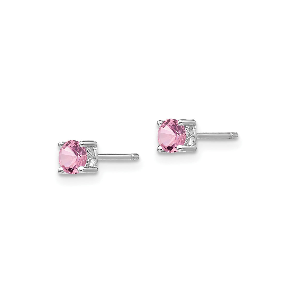 Sterling Silver Stud Earrings with Created Sapphire, Four Prong Setting, Polished Finish