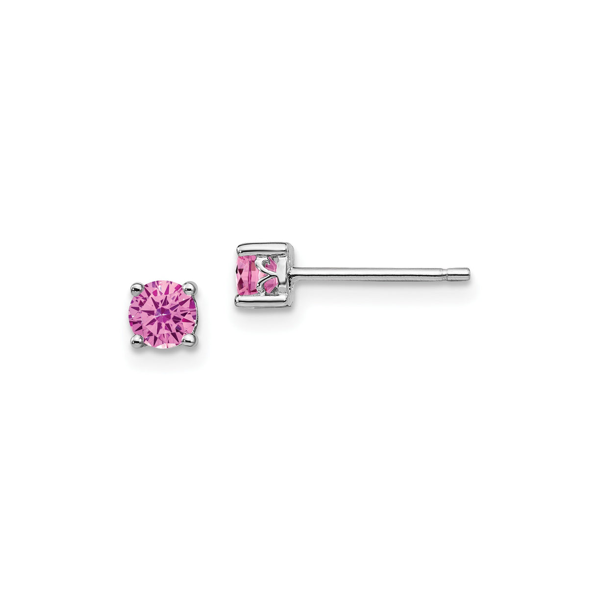 Sterling Silver Stud Earrings with Created Sapphire, Four Prong Setting, Polished Finish