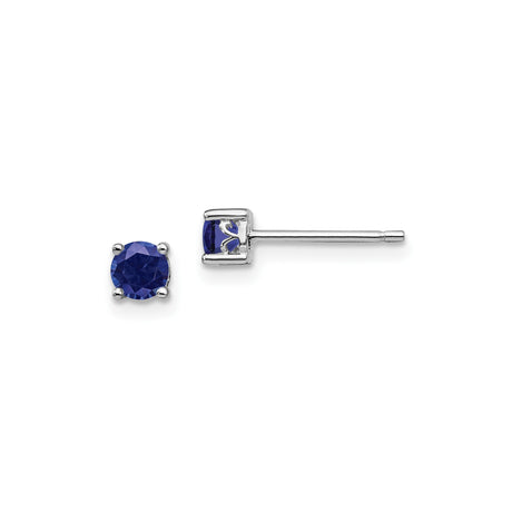 Sterling Silver Stud Earrings with Deep Blue Round Gemstones in Four Prong Setting, Minimalist Design for Women, Classic Silver Jewelry for Daily Wear or Formal Use, Elegant and Refined Style