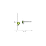 Sterling Silver Heart Shaped Stud Earrings with Peridot, Minimalist Romantic Style