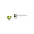 Sterling Silver Heart Shaped Stud Earrings with Peridot, Minimalist Romantic Style