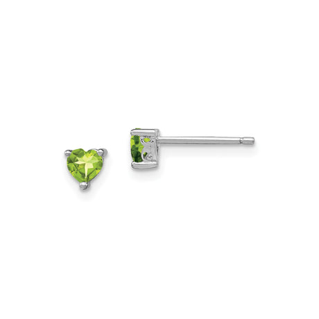 Sterling Silver Heart Shaped Stud Earrings with Peridot, Minimalist Romantic Style