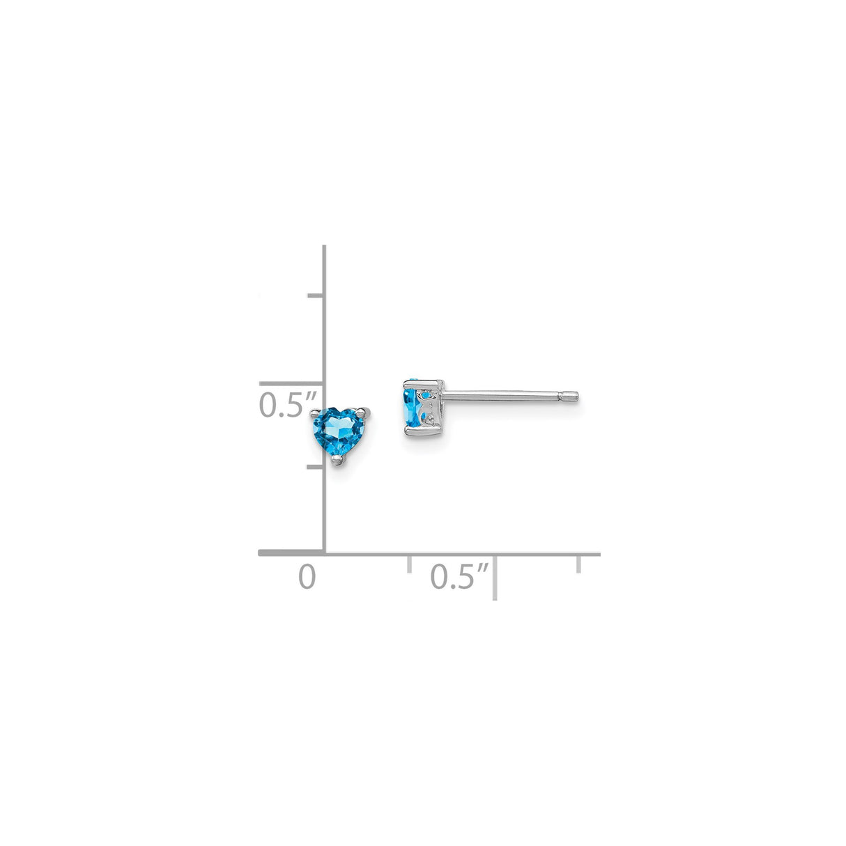 Sterling Silver Heart Stud Earrings with Swiss Blue Topaz, Minimalist Design for Women