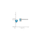 Sterling Silver Heart Stud Earrings with Swiss Blue Topaz, Minimalist Design for Women