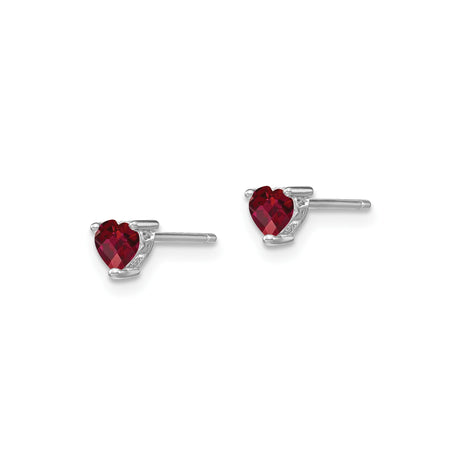 Sterling Silver Heart Stud Earrings with Created Ruby, Romantic Polished Design for Women