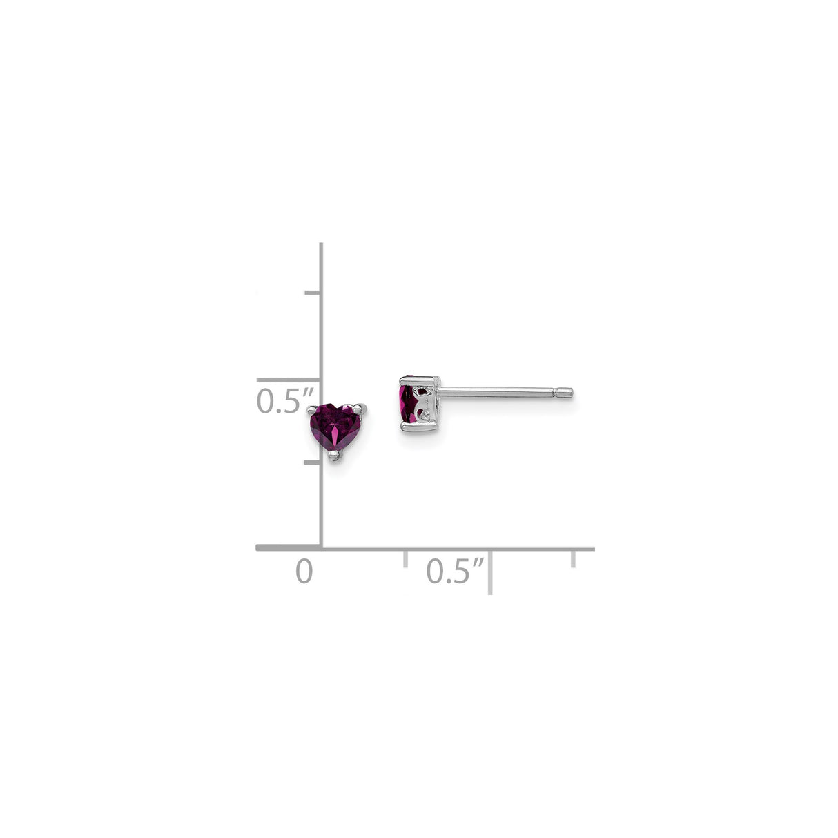 Sterling Silver Heart Stud Earrings with Rhodolite Garnet, Romantic Classic Style for Women