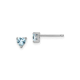 Sterling Silver Heart Stud Earrings with Aquamarine Gemstones, Romantic Design for Women