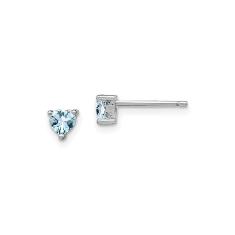 Sterling Silver Heart Stud Earrings with Aquamarine Gemstones, Romantic Design for Women